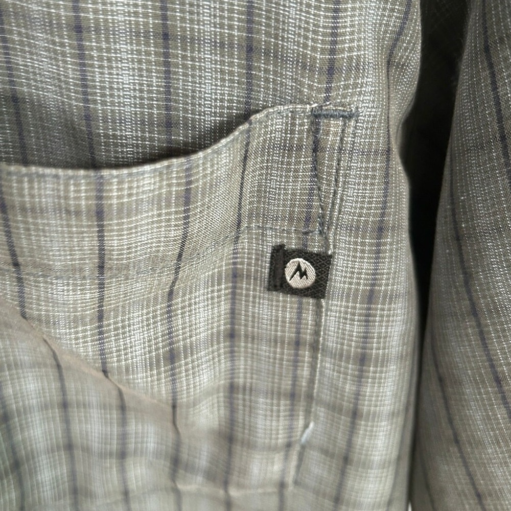 Marmot Button Down Shirt Mens Large Grey Plaid Short Sleeve Hiking Technical Top - Picture 6 of 12
